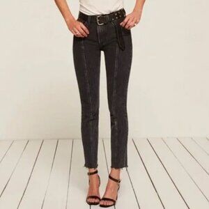 Reformation Black Denim Seamed Raw Hem High Rise Jeans Women's size 25